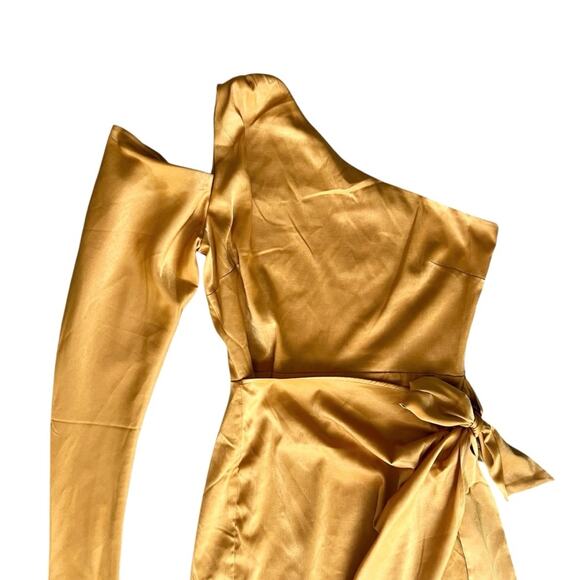 Camila Coelho Revolve Stella Golden Yellow One Sleeve Wrap Cocktail Mini Dress S - Picture 3 of 14